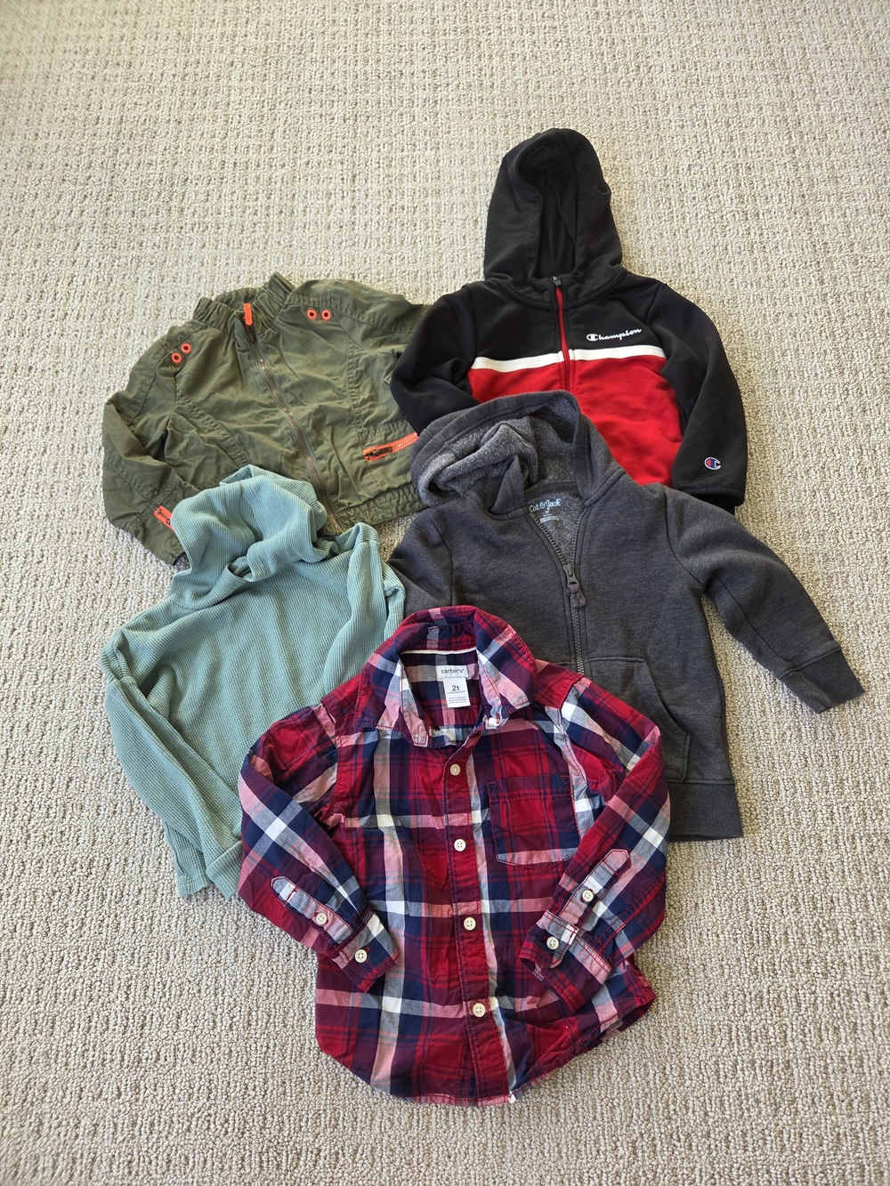 Toddler Boy 2T Clothing Bundle - Champion, Carter's, Cat & Jack